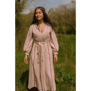 70s Vintage Young Edwardian by Arpeja Cotton Gauze Maxi Rope Belted Dress Size 5